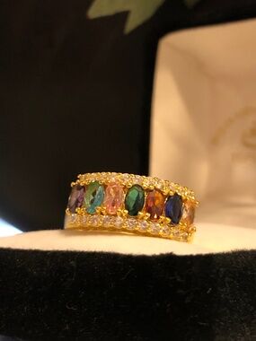 14k gold plated multi coloured cubic zirconia ring